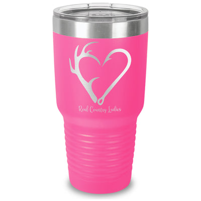 Hunting Fishing Heart Laser Etched Tumbler