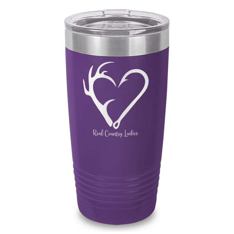 Hunting Fishing Heart Laser Etched Tumbler